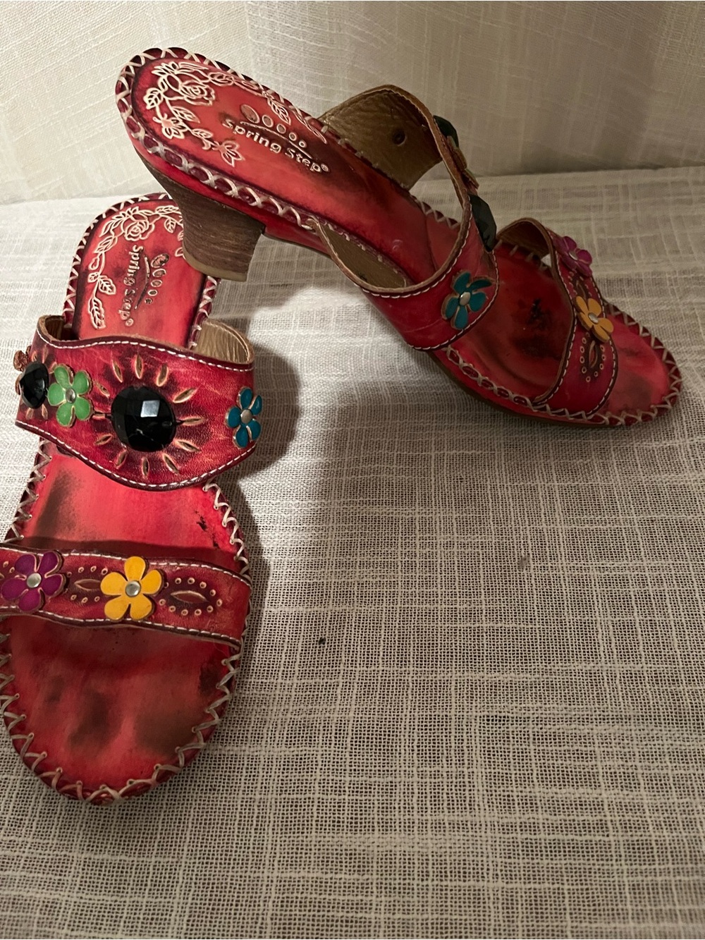 ✨ Spring Step Whimsical Floral Leather Heeled Slides | Fairy Garden  | Size 37 ✨